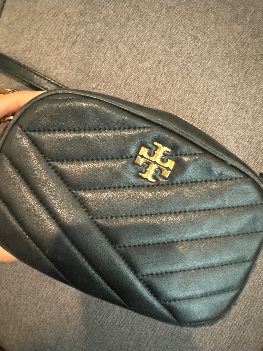 Tory Burch Black Kira Chevron Quilted Leather Crossbody Camera bag